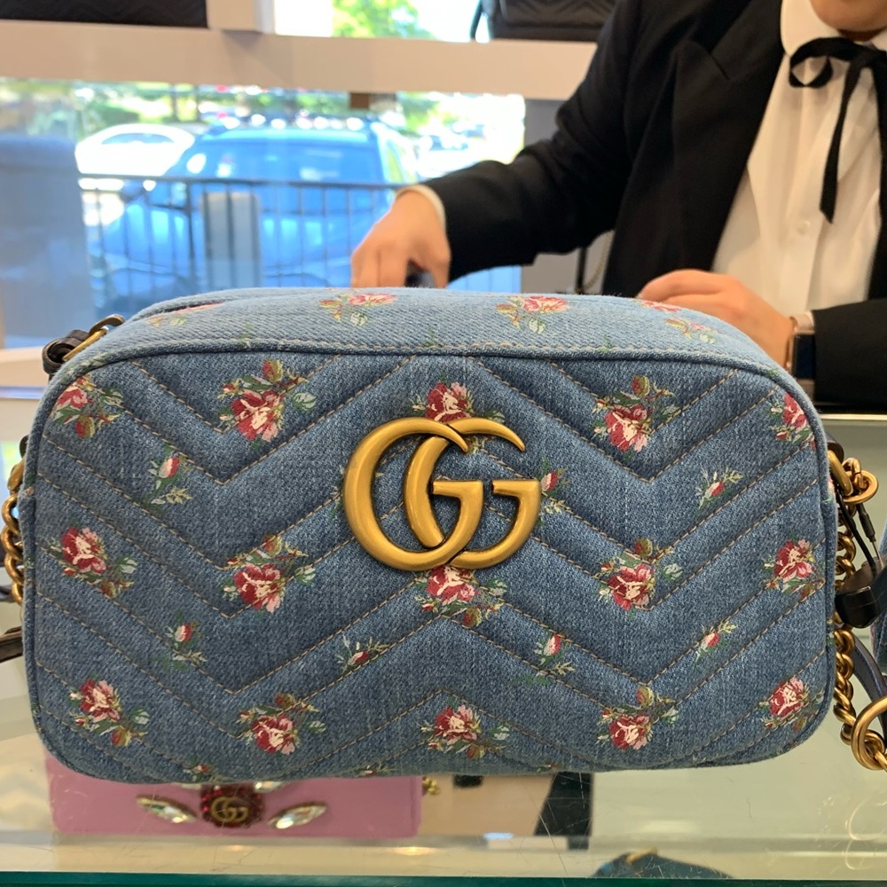 Gucci Denim Floral Marmont crossbody